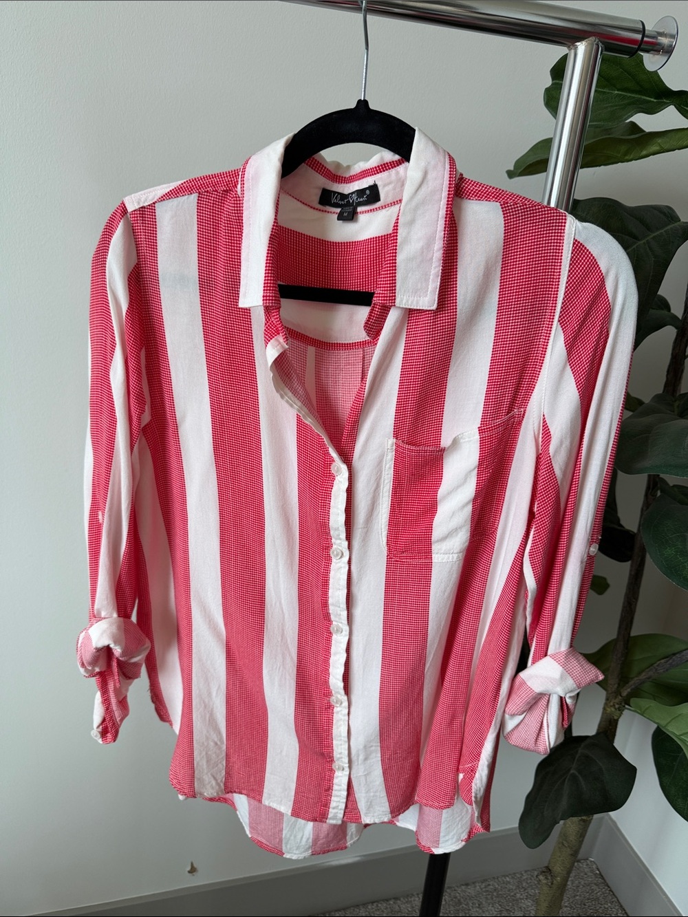 Velvet Heart Pink and White Vertical Stripe Button-Down Shirt